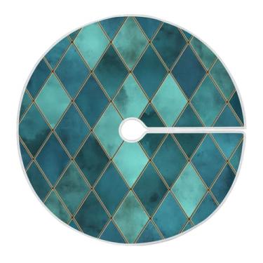 Imagem de Blueangle Saia de árvore de Natal xadrez geométrica azul-petróleo de 89,9 cm - poliéster macio e resistente a rugas, decoração de férias para festas de Natal, árvore festiva e decoração de casa (840)