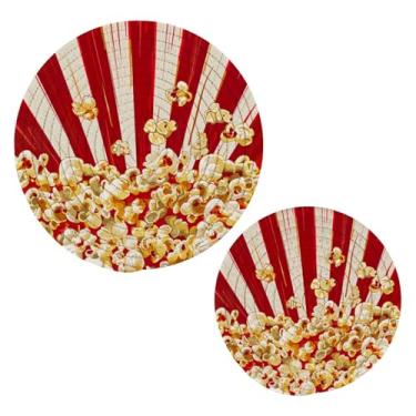 Imagem de Blueangle 2 peças de suporte de panela para trivet listrado vermelho - conjunto de pegadores de panela de tecido redondo - almofadas quentes trançadas de algodão - porta-copos - tapetes de mesa para