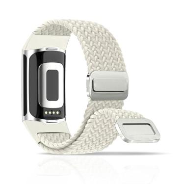 Imagem de Chinber Pulseira trançada compatível com Fitbit Charge 6 para mulheres/Fitbit Charge 5, pulseira esportiva esportiva de tecido de nylon elástico para Fitbit Charge 6/Charge 5 para mulheres e homens