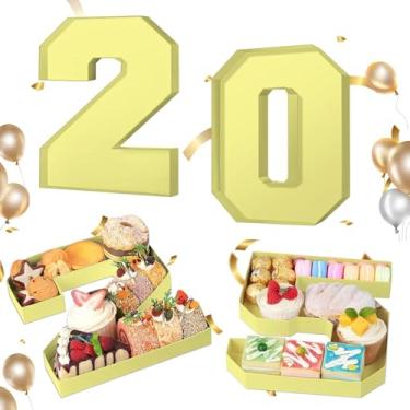 Imagem de Números de charcutaria 2025 preenchíveis, números de papelão para charcutaria, bandeja lavável, caixa de papel de charcutaria para decoração de festa de aniversário de formatura, cupcake, 25 cm (ouro)