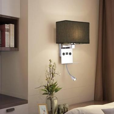 Imagem de E27 Arandela Lâmpada de Parede de Leitura Interna Lâmpada de Parede Moderna com Prateleira Rotação 360° Holofote Gooseneck Interruptor Duplo Iluminação de Parede com Porta USB Quarto (Prata, Abajur