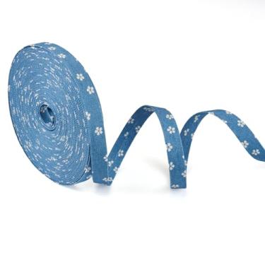 Imagem de Beadthoven Fita jeans azul flor de 10,9 metros 1,9 cm fitas de tecido jeans em camadas azuis tiras de tecido de acabamento rústico para artesanato faça você mesmo costura laço de cabelo vestuário