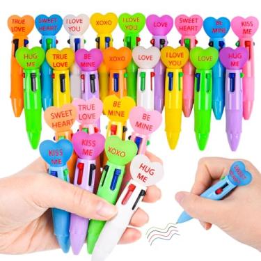 Imagem de LiYiQ 25 canetas multicoloridas para conversação do Dia dos Namorados em um desenho animado, fofa, divertida, 4 em 1, canetas esferográficas __PLACEHOLDER_BRAND_0__ granel Kawaii Be Mine Kiss Me Love