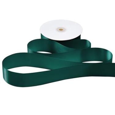 Imagem de BIYUNFORCE Fita de cetim verde floresta de 3,8 cm (1-1/5.1 cm) fita de tecido de poliéster sólido verde floresta para grinalda, laços de costura, rosas para embrulhar presentes, casamentos, festas