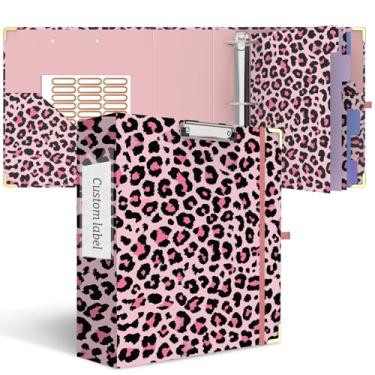 Imagem de Fichário de 3 anéis, 7,6 cm, bonito fichário redondo com 6 divisórias de abas e adesivos de etiqueta, prancheta de perfil baixo com armazenamento, fichário moderno para material de escritório escolar