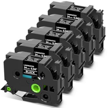 Imagem de COLORWING TZe-355 Fita de etiqueta preta de 24 mm para Brother TZ Tape 24 mm 2.4 cm laminado P Touch TZe355 branco sobre preto para PTD600 PTD610 PTP700 PT2300 refil para etiquetadora de 2,5 cm