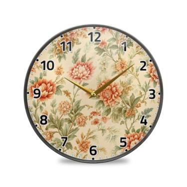 Imagem de WELLDAY Relógio de parede sem tique-taque 30,5 cm - Impressão floral digital operado por bateria relógio redondo silencioso de quartzo para casa/escritório/cozinha/sala de aula