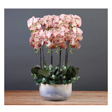 Imagem de LMJYU Presentes de flores artificiais, orquídeas, arranjo de flores – 59,9 cm de altura, orquídeas artificiais em vaso de flores Phalaenopsis de toque real para casa/escritório/pai