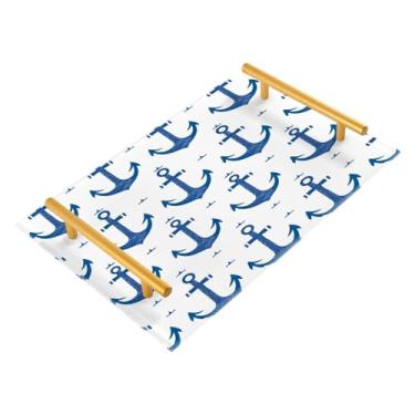 Imagem de Wassud Blue Anchors Bandeja de banheiro Bandejas de acrílico para perfume, alça de maquiagem, cômoda, quarto, cozinha, mesa, 30 x 20 cm