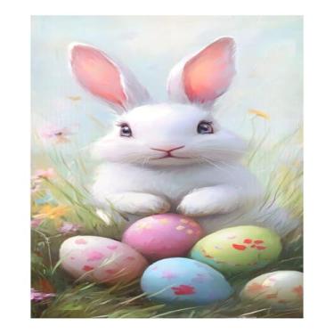 Imagem de Qilmy Capa magnética para máquina de lavar louça, ovos de páscoa e coelhos fofos, 58 x 66 cm, capa decorativa para geladeira para porta frontal, adesivo, máquina de lavar, painel de geladeira