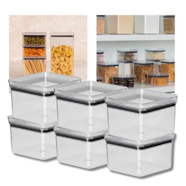 Imagem de Kit 6 Potes Herméticos 1.060ml Lumini Paramount – Tampa Preta ou Tampa Transparente | Potes Quadrados para Mantimentos – Cozinha Organizada (TRANSPARENTE)