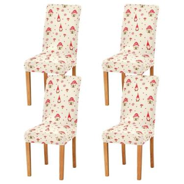 Imagem de Wassud Capas de cadeira de Natal com gnomos e flocos de neve para sala de jantar, capas elásticas para cadeiras de cozinha, laváveis, conjunto de 4