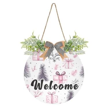Imagem de YETTASBIN Placa de boas-vindas, caixa de presente de árvore de Natal, placa à prova d'água, para pendurar na parede, guirlanda decorativa para inauguração de casa, quintal, jardim, decoração de férias