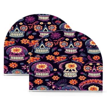 Imagem de Wassud Porta-guardanapos de acrílico colorido com caveiras mexicanas, dispensador de guardanapos de papel moderno em forma de U para mesa, cozinha, sala de jantar, bancada 2 peças (comporta 50-60