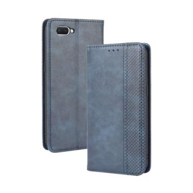 Imagem de Capa flip de couro para OPPO R15 Neo,Flip magnético retro,Caso de telefone de couro PU,Design de carteira com 3 slots de cartão e 1 clipe de dinheiro -Blue