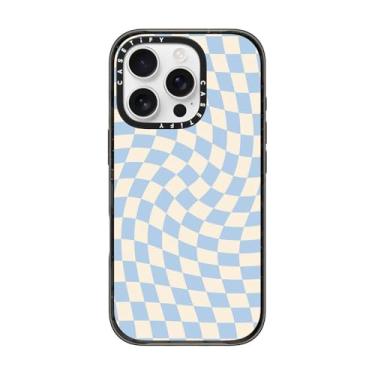 Imagem de CASETiFY Capa Impact para iPhone 16 Pro [proteção contra quedas de grau militar de 2,5 m 4X/compatível com Magsafe] - Check II - Baby Blue Twist - Preto transparente