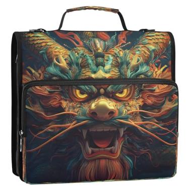 Imagem de CEBUGI Fichário de 3 anéis com zíper com alça de ombro, pasta de arquivo expansível de 3,8 cm, anéis D, para escola, escritório, quadrinhos, dragão