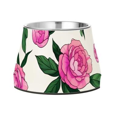 Imagem de Burbuja Tigela de ração para animais de estimação de aço inoxidável Flowers para comida e água, antiderrapante para cães médios e gatos, 590 ml