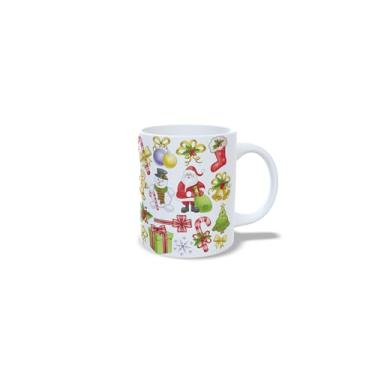 Imagem de Caneca de Cerâmica 325ml com Tema de Natal, Bolas de Natal Coloridas com Laços, Branca (3)