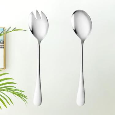 Imagem de Conjunto de servidor de salada prata de 19,6 cm, conjunto de servir salada de aço inoxidável, servidores de salada, colher de salada, garfo de salada, utensílios de servir para salada, molhos ou