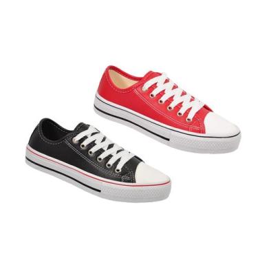 Imagem de Kit 2 Pares Tênis All One Star Casual Feminino Conection, PRETO/VERMEL