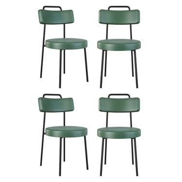Imagem de Kit 04 Cadeiras Sala De Jantar Kobe Estofada Com Encosto Couríssimo Verde - Desk Design