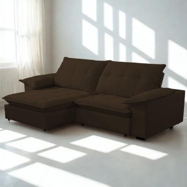 Imagem de Sofá Retrátil E Reclinável Veludo 2,20m Lisboa - Conforto Premium E Design Elegante | Lansof Brasil Cores Marrom