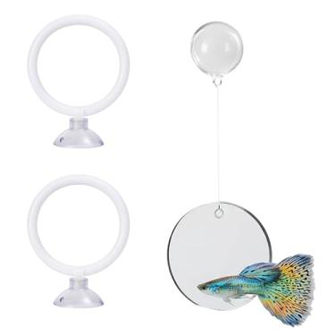 Imagem de ZHLKHIOP Acessórios para aquário Betta, conjunto de 3 peças com 2 anéis de treinamento e 1 espelho com bola flutuante, brinquedos de plástico Betta para enriquecimento de aquário