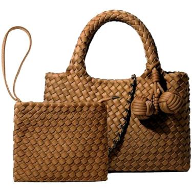 Imagem de OUYGZOU Bolsa feminina de tecido com bolsa de moedas, bolsa transversal pequena de corrente dobrável, bolsa de ombro moderna, bolsa Hobo, Marrom acobreado