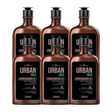 Imagem de Kit 6 Condicionador 3 Em 1 Para Barba Cabelo E Bigode Masculino 240ml Urban Men Farmaervas