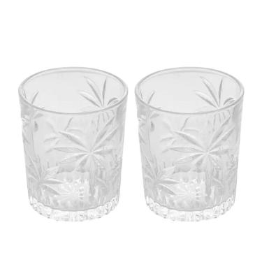 Imagem de Jogo 2 Copos De Cristal Baixo Whisky água Palm Tree Coqueiro Transparente 340ml Wolff