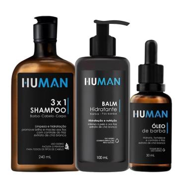 Imagem de Kit Shampoo 3×1 240ml E Creme Balm Pós Barba Com óleo Hidratante Human 30ml