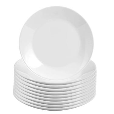 Imagem de Jogo 10 Prato Raso De Vidro Opalino 26cm Branco Classic Em Casa Tem