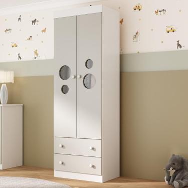 Imagem de Guarda-roupa Infantil 62cm 2 Portas Com Vidro E 2 Gavetas Pirulito Multimóveis Mp4466 Branco/off White