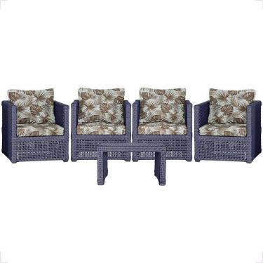 Imagem de Mesa E 4 Poltronas Madri Corda Náutica Estofado 6 Trama Azul