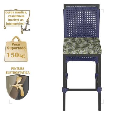 Imagem de 8 Banqueta Em Alumínio Roma Preta Corda Náutica Tecido 5 Azul