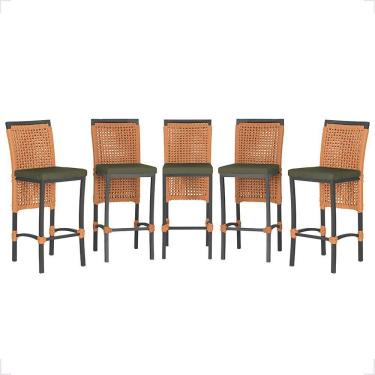 Imagem de 5 Banqueta Em Alumínio Roma Preta Corda Náutica Tecido 13 Terra Cota