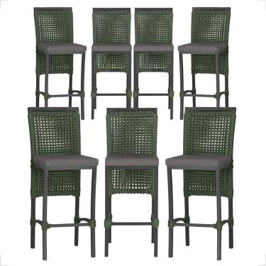 Imagem de 7 Banquetas Em Alumínio Roma Preta Corda Náutica Tecido 11 Verde