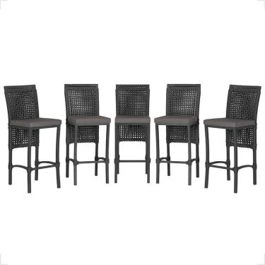 Imagem de 5 Banqueta Em Alumínio Roma Preta Corda Náutica Tecido 11 Preta