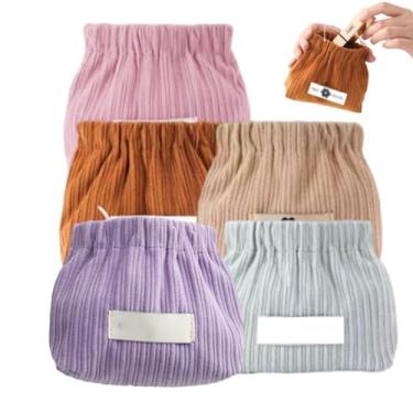 Imagem de GTIANHE-TAN Bolsa cosmética de bolso de veludo cotelê elástico com fecho automático bolsa de moedas à prova d'água para maquiagem, batom, fones de ouvido, organizador de joias, Terno 6, 5pcs