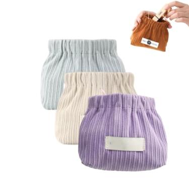 Imagem de GTIANHE-TAN Bolsa cosmética de bolso de veludo cotelê elástico com fecho automático bolsa de moedas à prova d'água para maquiagem, batom, fones de ouvido, organizador de joias (terno 6, 3 cps)