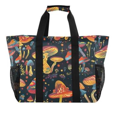 Imagem de ODAWA Bolsa de praia portátil, impermeável, à prova de areia, para homens, cogumelos psicodélicos, durável, leve, bolsa de praia, Cogumelos psicodélicos de desenho animado, One Size