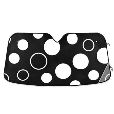 Imagem de Persianas de para-brisa de bolinhas pretas e brancas, para-sol dobrável para janela de carro, proteção UV dobrável para janela de carro, protetor solar para carro