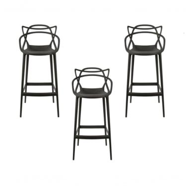 Imagem de Kit C- 3 Banquetas Allegra Masters 100% Polipropileno Preta