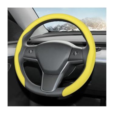Imagem de FALVFUN Capa de volante de carro, couro napa de 38 cm, antiderrapante, respirável, protetor de volante de veículo, acessórios de decoração de interiores automotivos, universal para caminhão SUV RV