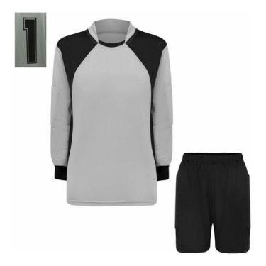 Imagem de Kit Camisa E Bermuda Goleiro infantil Proteção Acolchoada - TRB, Cinza