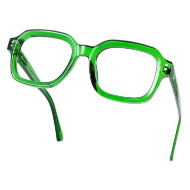 Imagem de Óculos de Proteção Contra Luz Azul JFXQDR Unissex Armação Quadrada Retrô Gamer para Computador Anti reflexo & Proteção UV400 Certificada Modelo RF6214 (Basil Green)