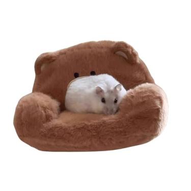 Imagem de Copfeu Sofá-cama de pelúcia hamster, ninho de algodão macio e fofo em forma de urso, cama lavável para animais de estimação pequenos, adequado para hamsters, planadores de açúcar, furões