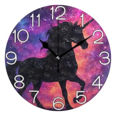 Imagem de Relógio de parede analógico decorativo para sala de aula, escritório, operado por bateria, decoração de parede vintage, silhueta de sala de estar, animal, galáxia, 25 cm, ponteiros pretos