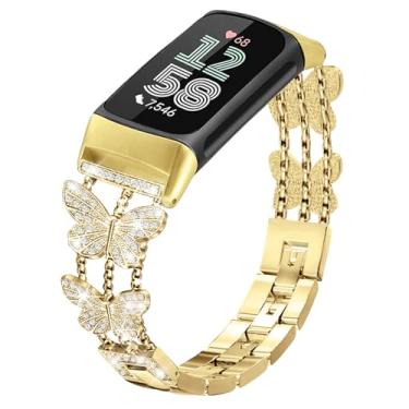 Imagem de Alociaga Pulseira de metal brilhante compatível com Fitbit Charge 6/Charge 5 para mulheres, elegante pulseira de relógio para Fitbit Charge 6, monitor de fitness e saúde